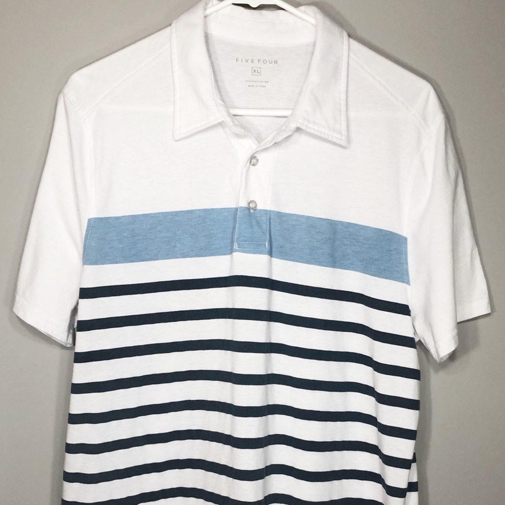 White with Black & Blue Striped Polo Size XL